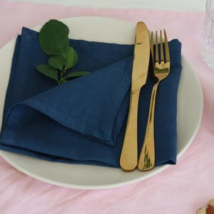 Handmade Navy Blue Cotton Dinner Napkins: Soft Stonewashed Table Linens