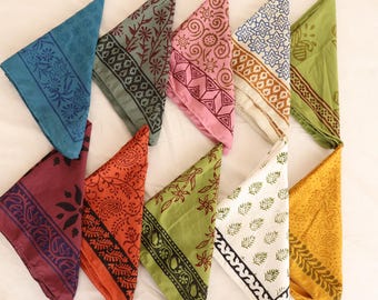 Paisley Floral Cotton Bandanas - Bohemian Headscarf Set of 10 - Hand Block Print