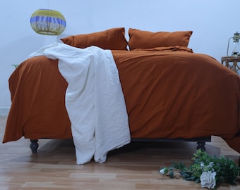 Orange gebrannter Leinen Bettbezug geweicht Stonewashed Leinenbettwäsche / Leinen gebrannter Orange Trösterbezug / Linen Duvet Cover, Boho Bettbezug