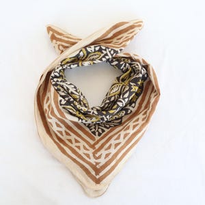 Hand Block Print Cotton Bandana Scarf: Natural Dyes (21x21 Inch)