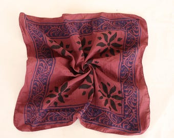 Hand Block Print Cotton Bandana Scarf: Red Paisley Floral