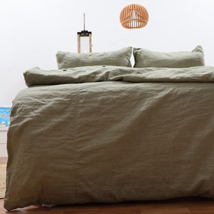 Stonewashed Linen Duvet Cover Set: Sage Green Boho Bedding