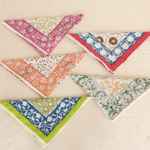 Organic Cotton Bandana Set of 5: Paisley Print Hand Blocked Scarves