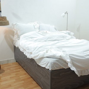 Ruffled White Cotton Duvet Cover Set: King, Queen, Twin
