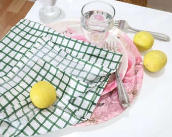 Moss Green Check Napkin Table napkins set cotton napkins dining table Check napkins cloth napkins check napkins Hand Block Printed Check