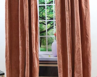 Dusty Pink Blackout Curtains: Cotton Velvet Bohemian Window Drapes