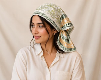 Blommig bomullsbandana huvudduk för kvinnor, bohemisk hårsjal, fyrkantig tryckt bandana, cottagecore huvudbonad, moderiktig håraccessoar