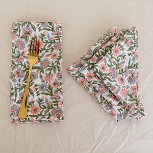Handblock Printed Cotton Napkin Set: Floral Indian Table Decor