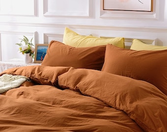 Cinnamon color cotton duvet cover set King duvet cover stonewashed softened pre-shrunk cotton bedding duvet cover with pillowcases Set