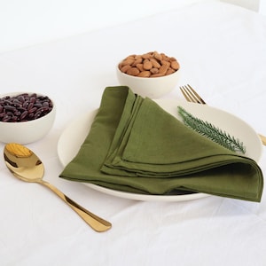 100 Pack Moss Green Cotton Napkins: Stone Washed Cloth