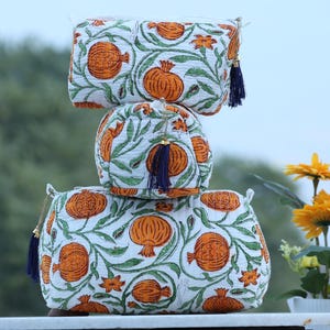 Conjunto de 3 bolsas de maquiagem, bolsa de cosméticos, bolsa com estampa de blocos, bolsa lavável, bolsa de tecido de algodão, presente para ela