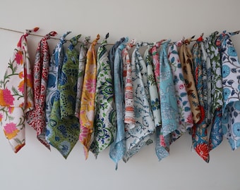 Hand Block Printed Cotton Napkins - Assorted Floral Prints, Indian Table Decor