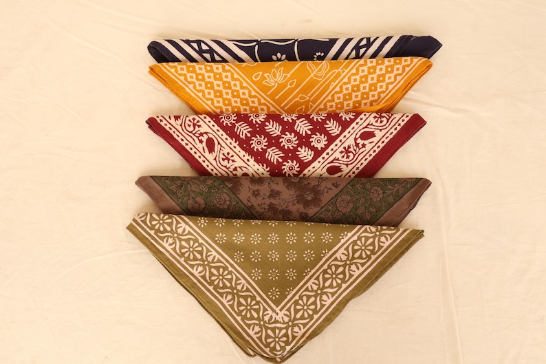 Organic Cotton Paisley Bandana Set: Hand Block Print Scarves - Etsy