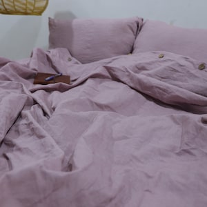 Dusty Rose Cotton Duvet Cover Set: Stonewashed Buttoned Bedding