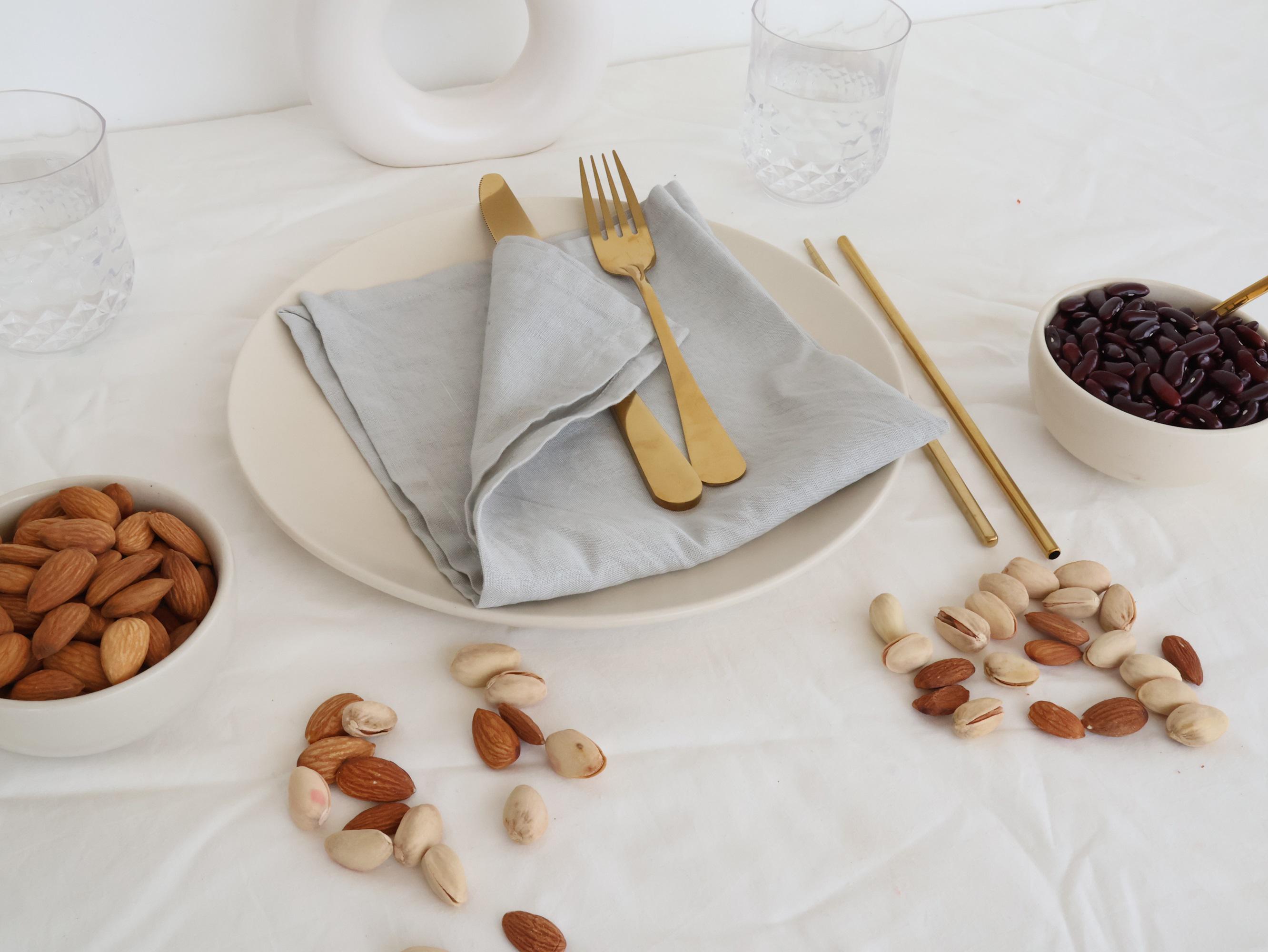 100 Pack Light Grey Cotton Napkins: Stonewashed Organic Fabric