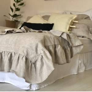 Linen duvet cover with ruffle. Washed soft linen king bedding. Natural stonewashed queen linen ruffled duvet cover linen ruffle bedding