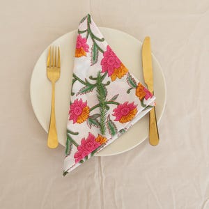 Hand Block Printed Cotton Napkins: Floral Washable Napkins