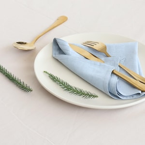 100 Sky Blue Cotton Napkins: Handmade Reusable Dinner Napkins