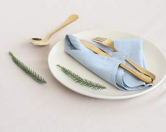 100 Sky Blue Cotton Napkins: Handmade Reusable Dinner Napkins