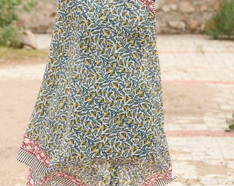 Hand Block Printed Cotton Sarong: Boho Beach Sarong Wrap