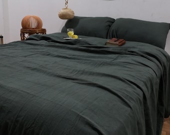 Black Linen Duvet Cover Set: Stone Washed Bedding (3 Pcs)