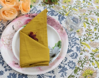 Handmade Yellow Mustard Cotton Napkins: Eco-Friendly Table Linens