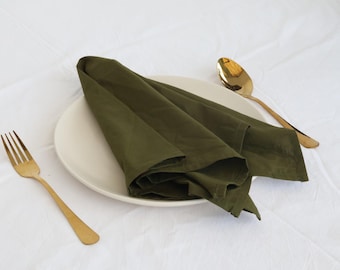 Olive Green Cotton Napkins: Stonewashed Shabby Chic Dinner Napkins