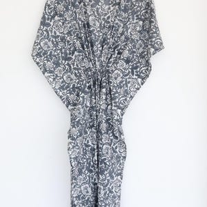 Hand Block Print Cotton Kaftan: Boho Floral Maxi Dress