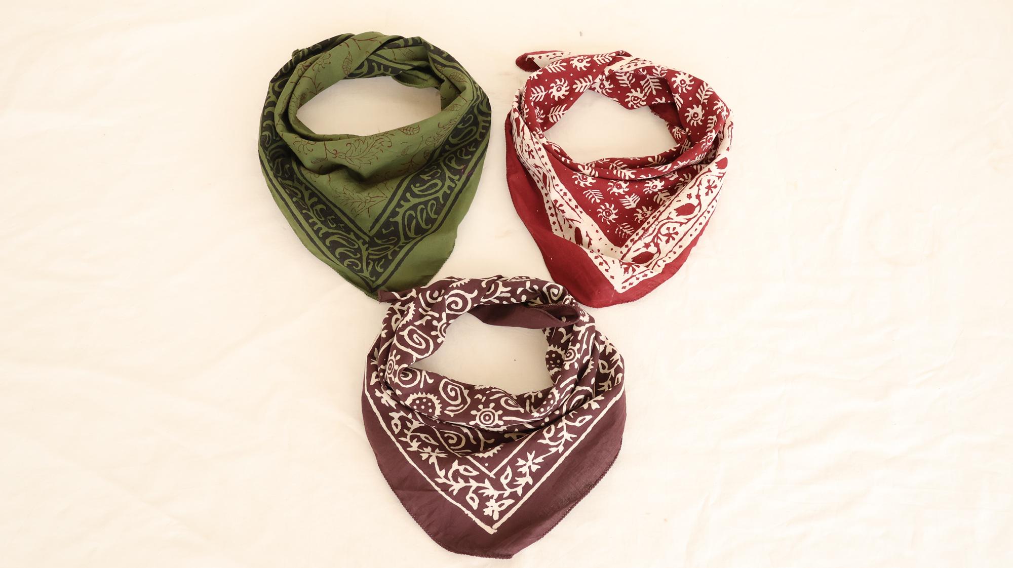 Organic Cotton Bandana Scarf Set: Paisley Hand Block Print, Vibrant Colors