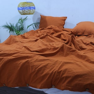 Rust cinnamon Cotton bedding set, Duvet cover set with 2 Pillowcases in burnt orange color Comforter cover, Cotton Duvet Cover, Boho Bedding