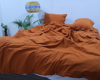 Zestaw poszewek na kołdrę z bawełny w kolorze rdzy: Pościel w stylu boho w kolorze spalonej pomarańczy