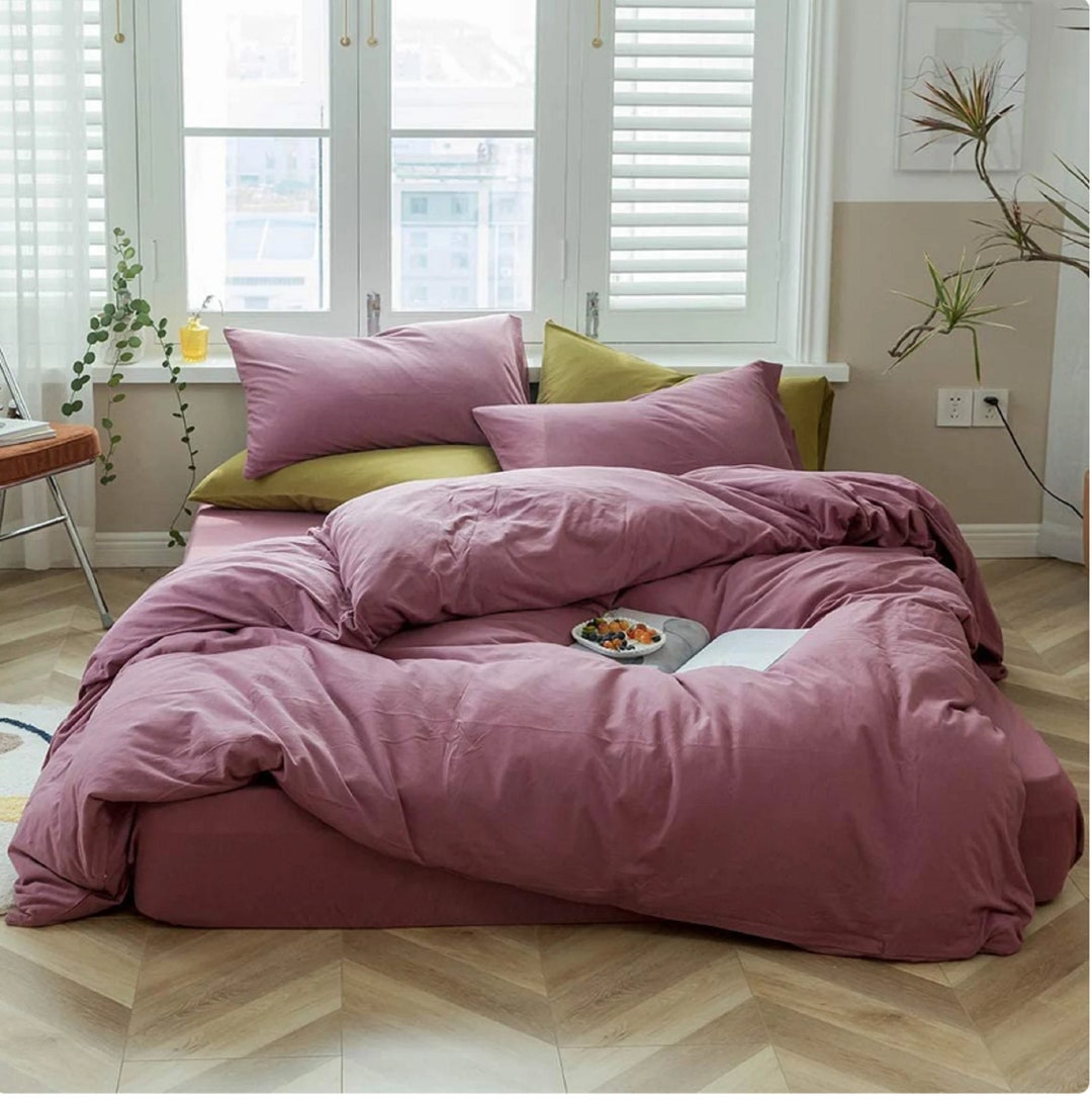 Pink Grey Cotton Duvet Cover Duvet Cover With Buttons Duvet Cover King