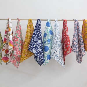 Hand Block Printed Cotton Napkins: Assorted Floral Cloth Napkins