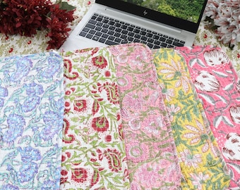 Handmade Cotton Floral Quilted Laptop Sleeve with Zipper