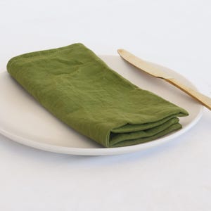 100 Olive Green Cotton Napkins: Softened Stonewashed Cloth, Wedding Table Decor