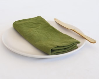 100 Olive Green Cotton Napkins: Softened Stonewashed Cloth, Wedding Table Decor