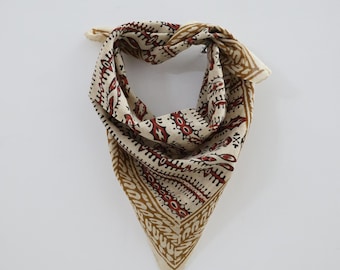 Hand Block Print Cotton Bandana: Bohemian Neck Scarf (21x21 Inch)