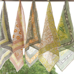 Organic Cotton Bandana Set of 5: Paisley Print Hand Blocked Scarves