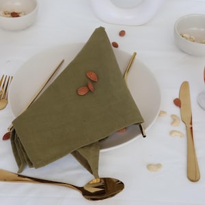 Olive Green Cotton Napkin: Stonewashed Shabby Chic Table Decor