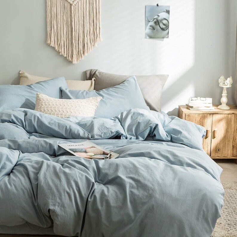 Dusty Blue Stonewashed Bedding Duvet Set Cotton Duvet Cover Etsy