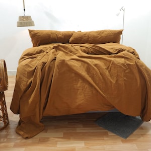 Terracotta Linen Duvet Cover Set: Stone Washed Bedding