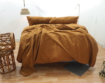 Linen Duvet Cover in Terracotta, Stone Washed Linen Duvet Cover, Linen Duvet Cover King Queen Full Size Natural Linen Bedding Bed Cover Sets