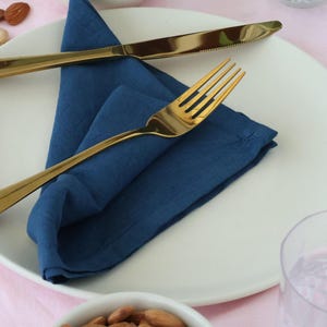 Navy Blue Cotton Napkins Set: Stonewashed Organic Fabric