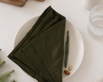 Olive Green Cotton Napkins: Stonewashed Wedding Party Napkins, Olive Green Cloth Napkin Set, Cotton Dinner Napkins, Wedding Table Napkins,