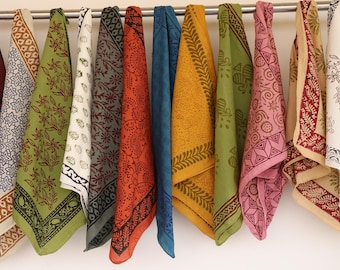 Paisley Floral Cotton Bandanas - Bohemian Headscarf Set - Hand Block Print