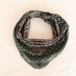 Hand Block Print Cotton Bandana: Bohemian Floral Scarf, Natural Dye