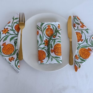Set di tovaglioli stampati a mano con motivo a melograno Tovaglioli, tovaglioli da tavola, set di tovaglioli in tessuto di cotone Tovaglioli da tavola Tovaglioli da matrimonio, set di tovaglioli da cucina
