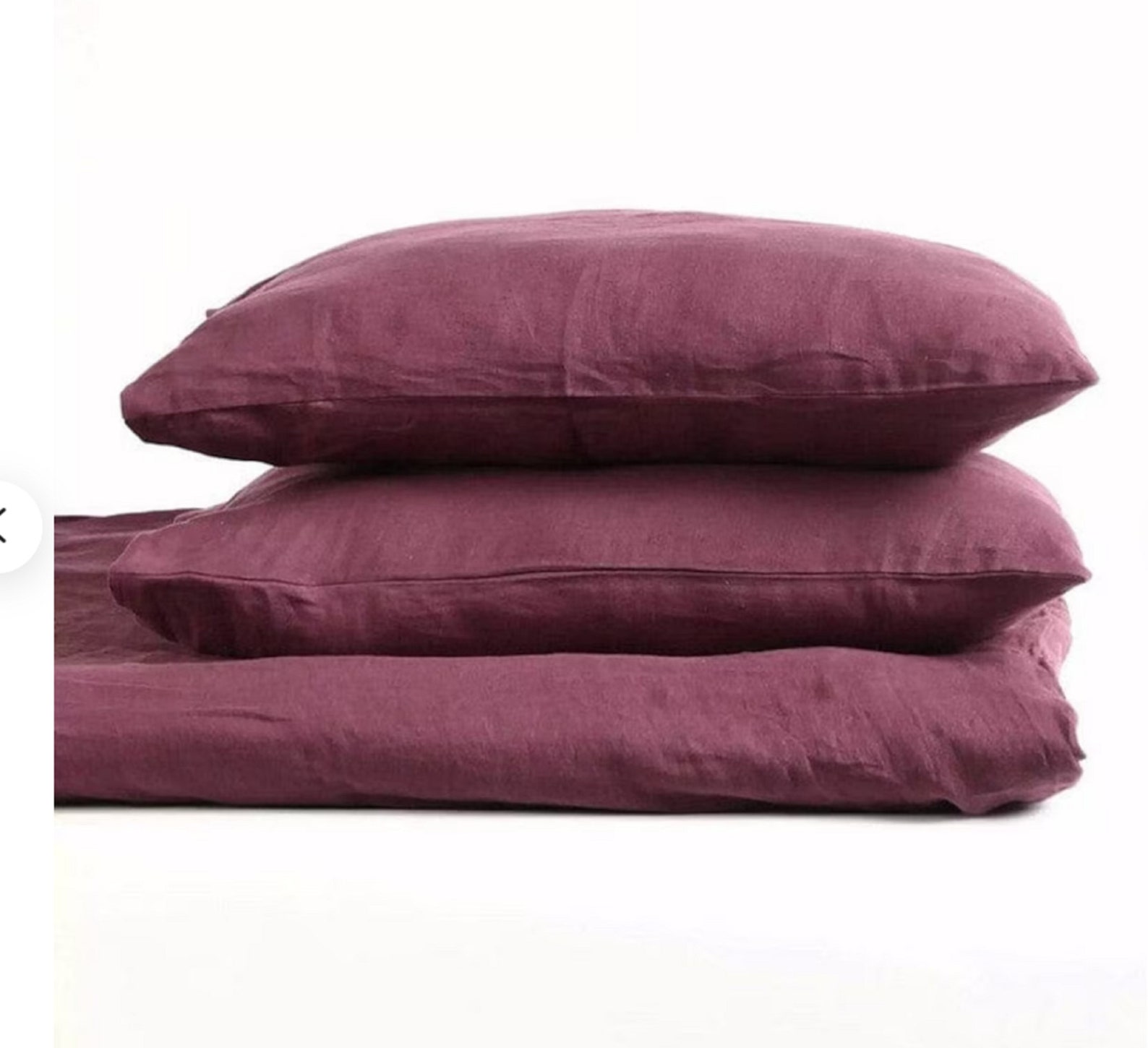 Linen Duvet Cover With Buttons in Deep Burgundy / Washed Soft Linen