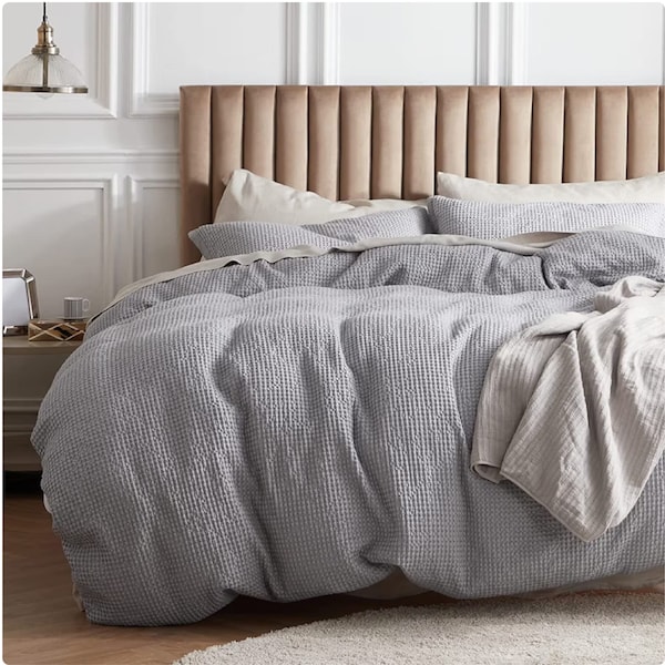25 Color Available  Washed Cotton Waffle Duvet Cover 3Pcs Natural  Duvet Cover With Button Closer  Bedding Duvet Cover Set With 2 Pillow