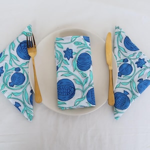 Handmade Pomegranate Print Cotton Napkins: Cocktail or Dinner
